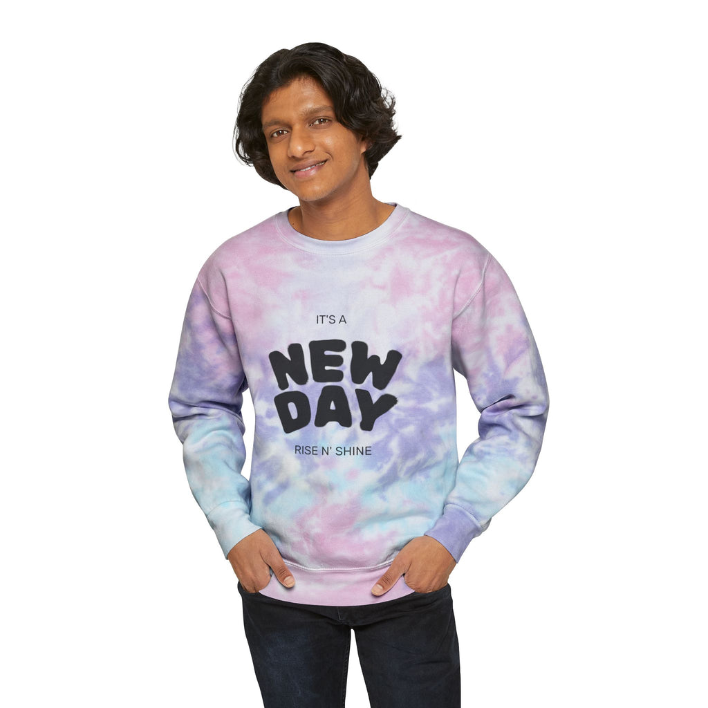 New Day Tie-Dye Sweatshirt - "It's a New Day" Light Blue Crewneck