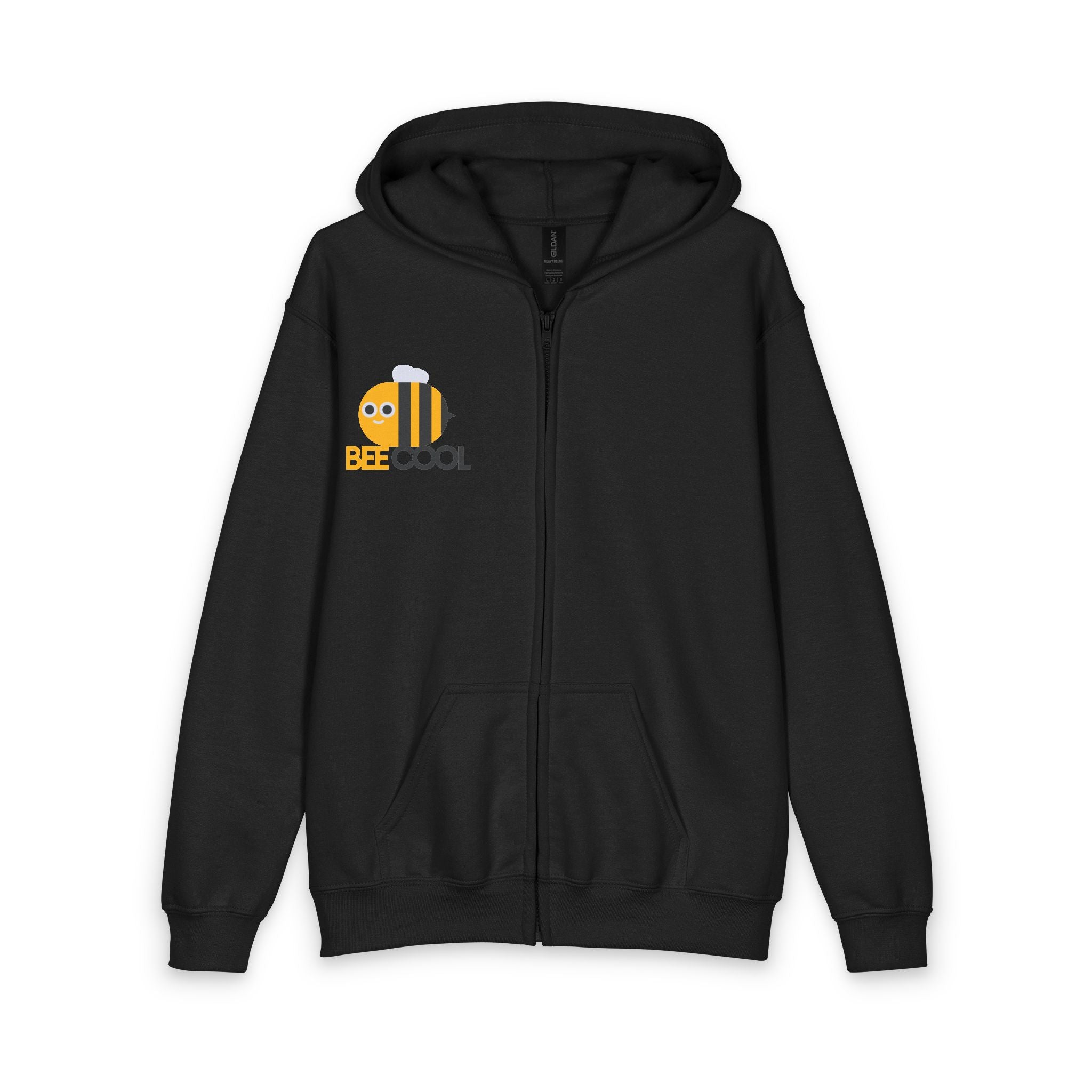 Bee Cool Youth Zip Hoodie — Cute Yellow Bee Graphic Kids Zip-Up