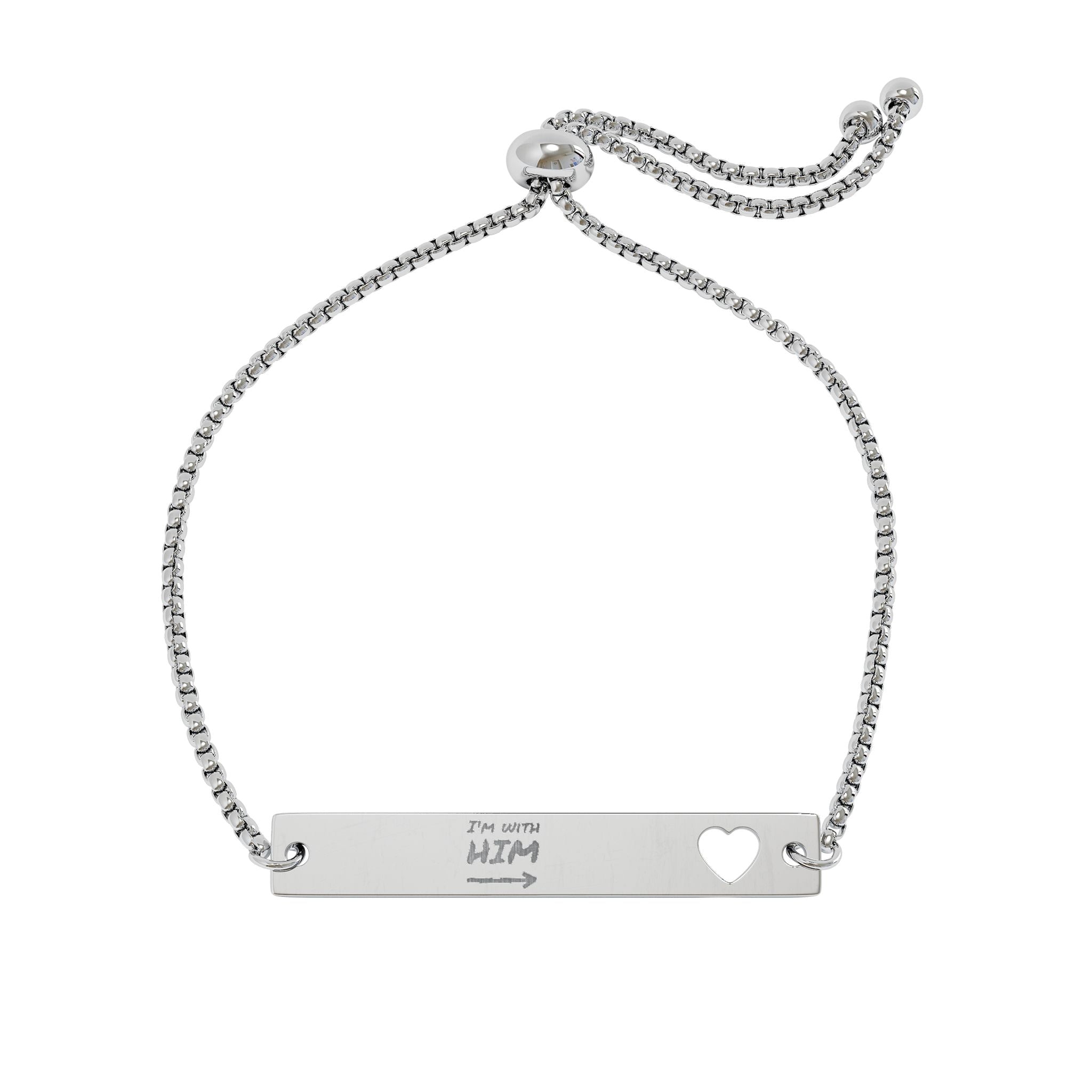 Adjustable Flat Cutout Heart Bar Bracelet (Engraving)