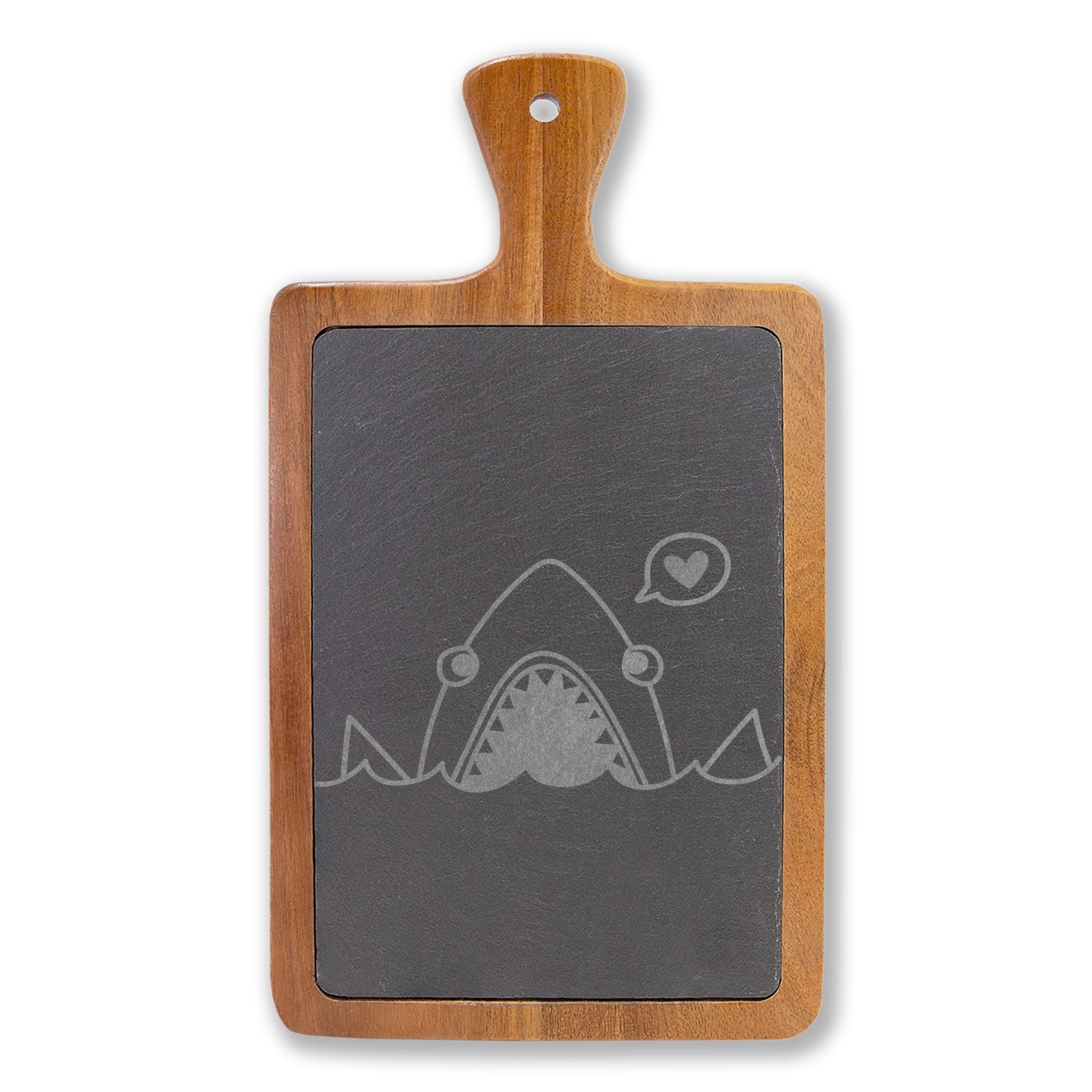 Engraved Shark Charcuterie Board with Slate Inlay — Cheese Serving Set