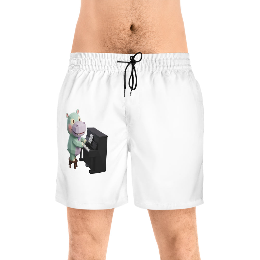 Men's Mid-Length Swim Shorts (AOP) - Piano Pig