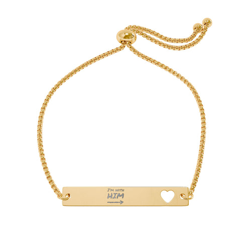 Adjustable Flat Cutout Heart Bar Bracelet (Engraving)