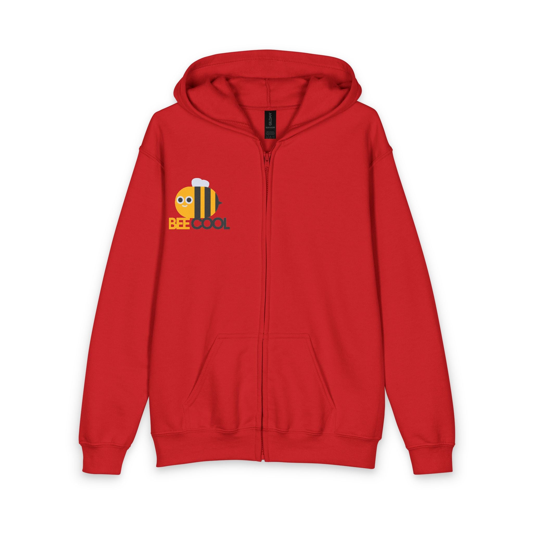 Bee Cool Youth Zip Hoodie — Cute Yellow Bee Graphic Kids Zip-Up